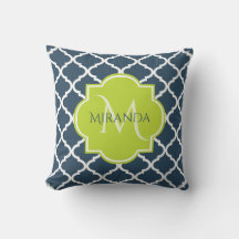 Elegante Monogram Navy Green Quatrefolie und Name