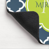 Elegante Monogram Navy Green Quatrefolie und Name Mousepad (Ecke)