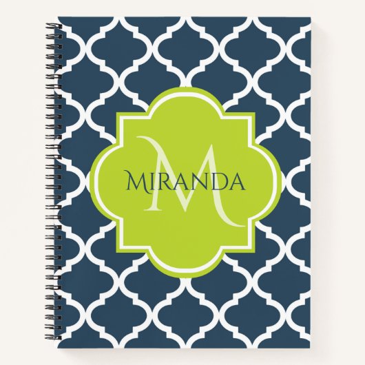Elegante Monogram Navy Green Quatrefolie und Name Notizblock (Vorderseite)