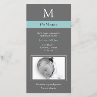 Elegante Monogram New Baby Foto Card - Grau/blau Ankündigung