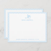 Elegante Monogram Niedlich Baby Blue Gingham Karo Mitteilungskarte (Vorne/Hinten)