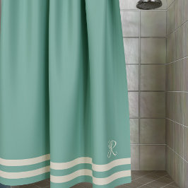 Elegante Monogram Ocean Green Cream Striped Duschvorhang