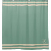 Elegante Monogram Ocean Green Cream Striped Duschvorhang (Vorderseite)