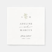 Elegante Monogram Olive Green Wedding Serviette (Vorderseite)