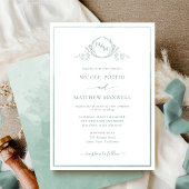Elegante Monogram Pale Green Watercolor Wedding In Einladung