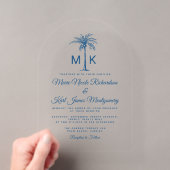 Elegante Monogram Palm Tree Formal Beach Wedding Acryleinladungen (Insitu (Handheld))
