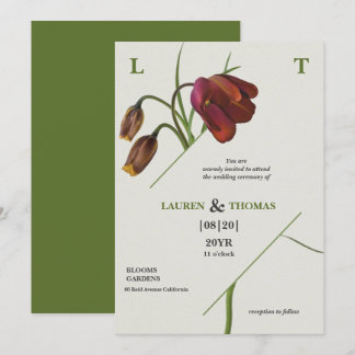 Elegante Monogram Papaya Whip Bloom Tulips Wedding Einladung