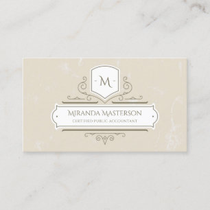 Elegante Monogram Parchment Logo Public Accountant Visitenkarte