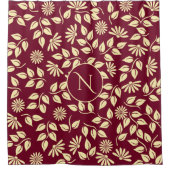 Elegante Monogram Pastel Blätter Daisies Burgund Duschvorhang (Vorderseite)