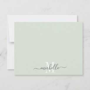Elegante Monogram Pastel Green White Script Name Mitteilungskarte