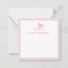 Elegante Monogram Peach Pink Gingham Personalisier Mitteilungskarte
