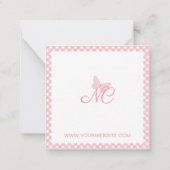 Elegante Monogram Peach Pink Gingham Personalisier Mitteilungskarte (Rückseite)