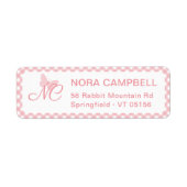 Elegante Monogram Peach Pink Gingham Rücksendeadre (Vorne)