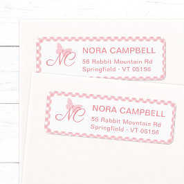 Elegante Monogram Peach Pink Gingham Rücksendeadre