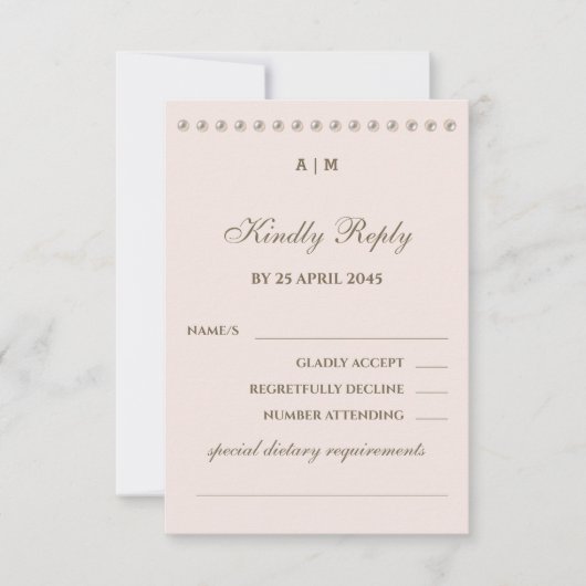 Elegante Monogram Pearl Wedding RSVP Card (Vorderseite)