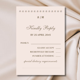 Elegante Monogram Pearl Wedding RSVP Card