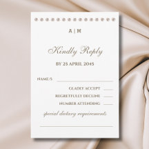 Elegante Monogram Pearl Wedding RSVP Card