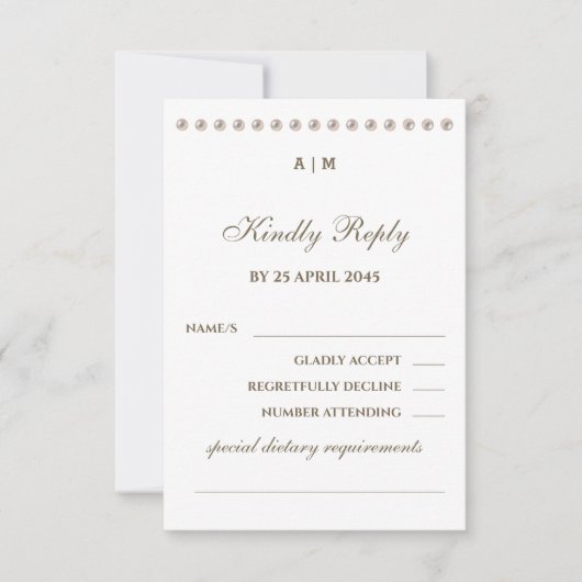 Elegante Monogram Pearl Wedding RSVP Card Karte (Vorderseite)