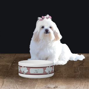 Elegante Monogram Pet Bowl mit Magnolia Blume Napf