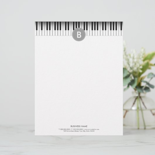 Elegante Monogram Piano Keys Letterhead Briefbogen (Stehend Vorderseite)