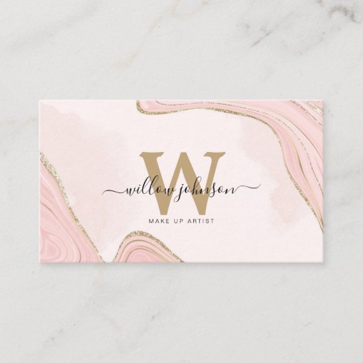 Elegante Monogram Pink Gold Glitzer Marmormatte Treuekarte (Vorderseite)