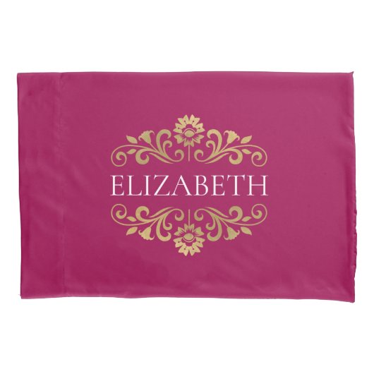 Elegante Monogram Pink Gold Pillow Case Kissenbezug (Vorderseite)