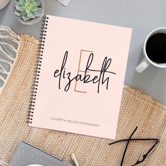 Elegante Monogram Pink Gold Script Business School Notizblock