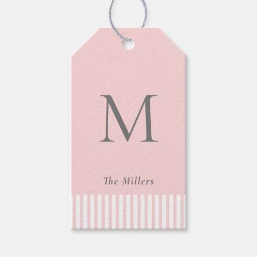 Elegante Monogram Pink & Gray Geschenketiketten Geschenkanhänger (Vorderseite)