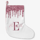 Elegante Monogram Pink Imitats Glitzer Tropfen Kleiner Weihnachtsstrumpf (Vorderseite)