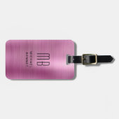 Elegante Monogram Pink Imitats Metallische Gepäckm Gepäckanhänger (Vorderseite horizontal)
