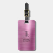 Elegante Monogram Pink Imitats Metallische Gepäckm Gepäckanhänger (Vorderseite vertikal)