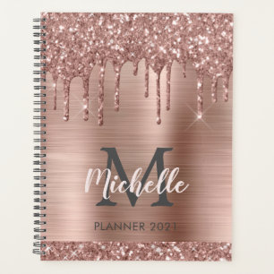 Elegante Monogram Pink Rose Gold Glitzer Tropfen 2 Planer