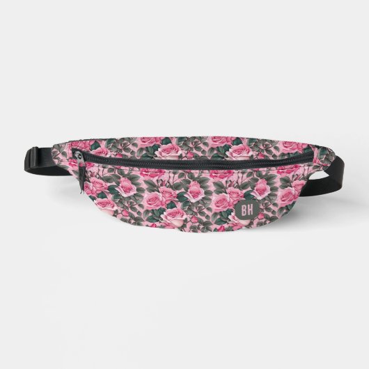 Elegante Monogram Pink Roses Bauchtasche (Vorderseite)