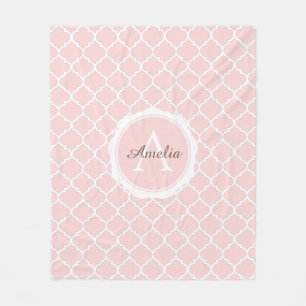 Elegante Monogram Pink White Modern Script Fleecedecke