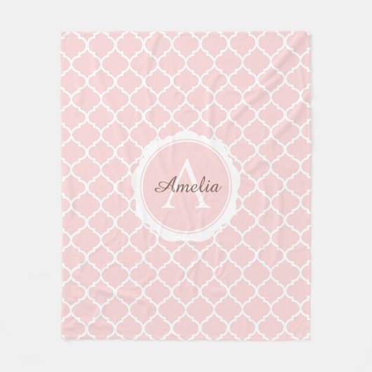 Elegante Monogram Pink White Modern Script Fleecedecke (Vorderseite)