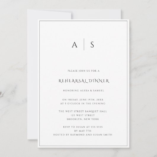 Elegante Monogram Probe Dinner Einladung (Vorderseite)