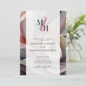 Elegante Monogram QR Code Abstrakt Floral Wedding  Einladung (Stehend Vorderseite)
