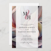 Elegante Monogram QR Code Abstrakt Floral Wedding  Einladung (Vorne/Hinten)