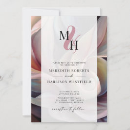 Elegante Monogram QR Code Abstrakt Floral Wedding Einladung