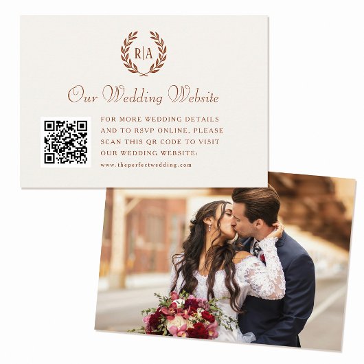 Elegante Monogram QR Code Burnt Orange Wedding Begleitkarte