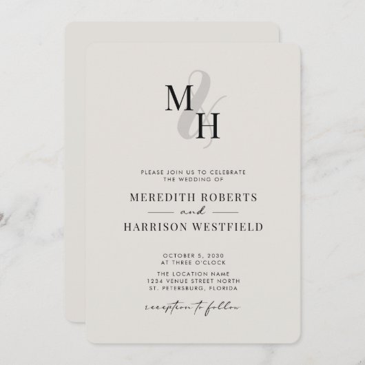 Elegante Monogram QR Code UAWG Minimalistisch Wedd Einladung (Vorne/Hinten)