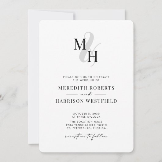 Elegante Monogram QR Code UAWG Minimalistisch Wedd Einladung (Vorderseite)