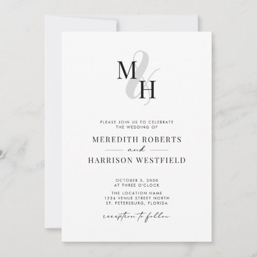 Elegante Monogram QR Code UAWG Minimalistisch Wedd Einladung (Vorderseite)