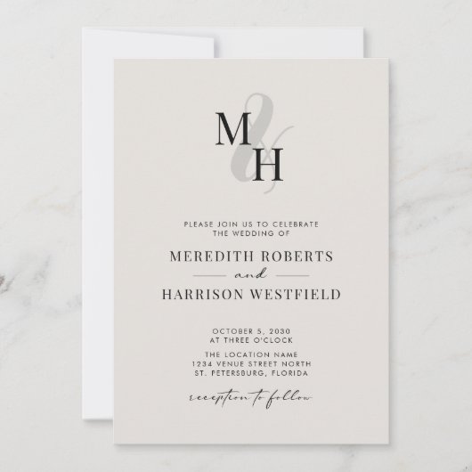 Elegante Monogram QR Code UAWG Minimalistisch Wedd Einladung (Vorderseite)