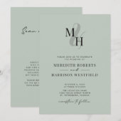 Elegante Monogram QR Code UAWG Sage Green Wedding Einladung (Vorne/Hinten)