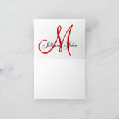 Elegante Monogram Red Dankeschön Card Dankeskarte (Innenseite)