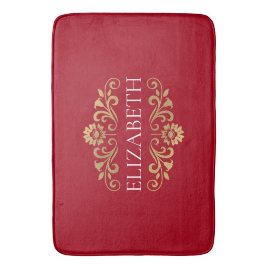 Elegante Monogram Red Gold Bath Mat Badematte (Vorderseite Vertikal)