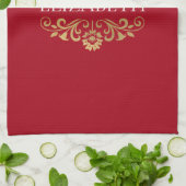 Elegante Monogram Red Gold Weihnachtsküche Handtuc Geschirrtuch (Gefaltet)