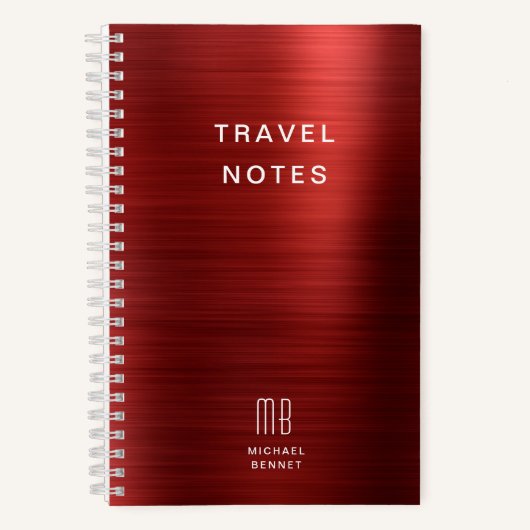 Elegante Monogram Red Travel Notizblock (Vorderseite)