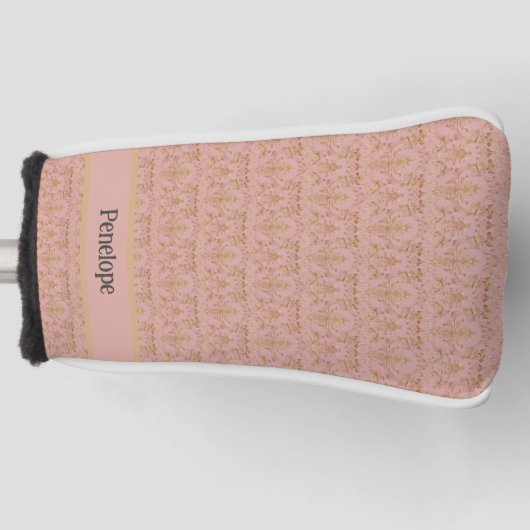 Elegante Monogram Rosa und Gold Damask Golf Headcover (Vorderseite)